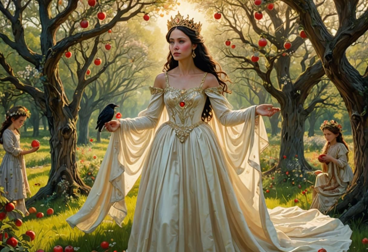 Snow White with Poison Apple in Finger Paint Style