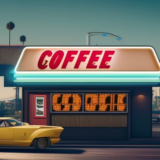 Cyberpunk Coffee Shop Drive-Thru in Neon Style