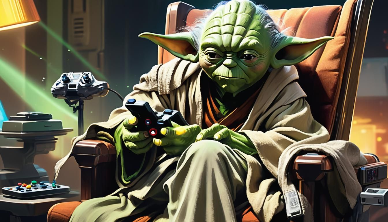 Hyperrealistic Yoda Plays Video Games on Console