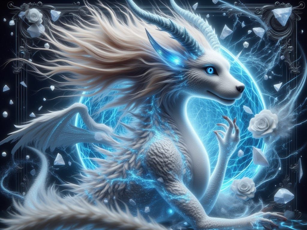 Holographic White Dragon Emerges from Arcane Card