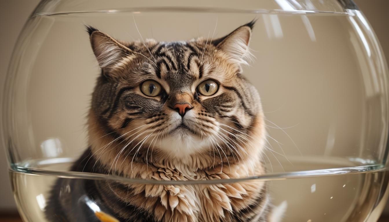 Surreal Macro Photo of Fat Cat in Fishbowl