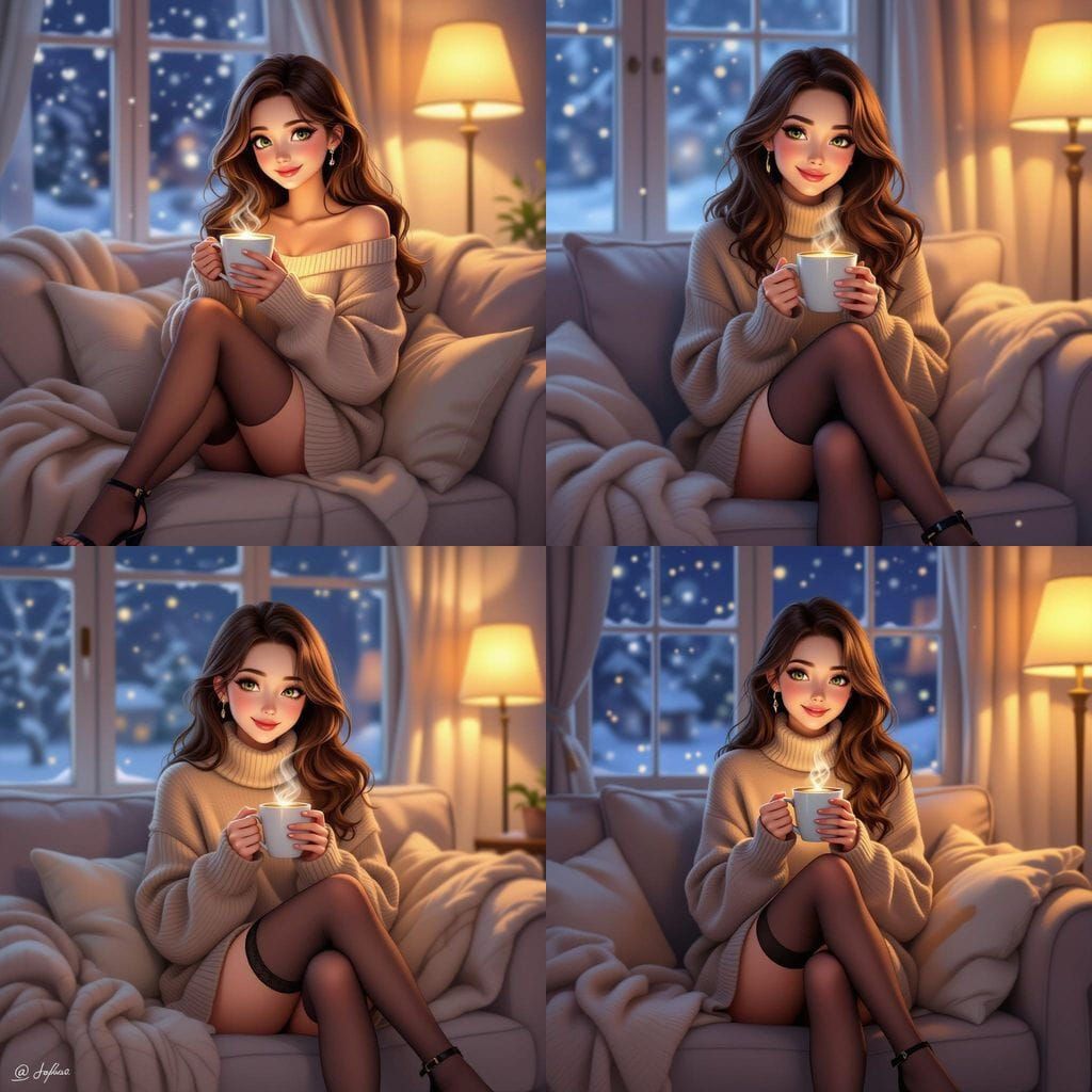 Cozy Anime Girl with Hot Chocolate