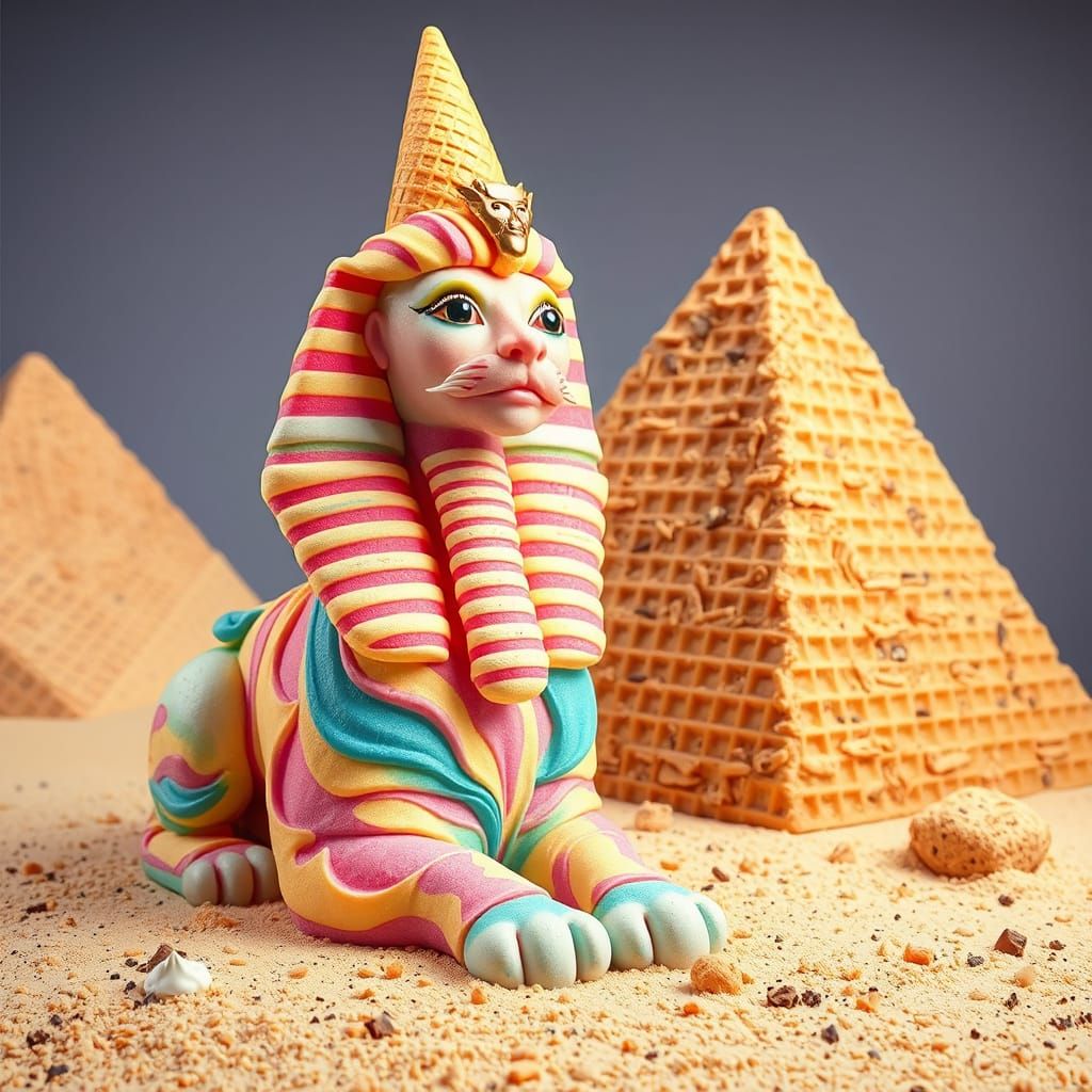 Ice Cream Sphinx in Dessert Landscape
