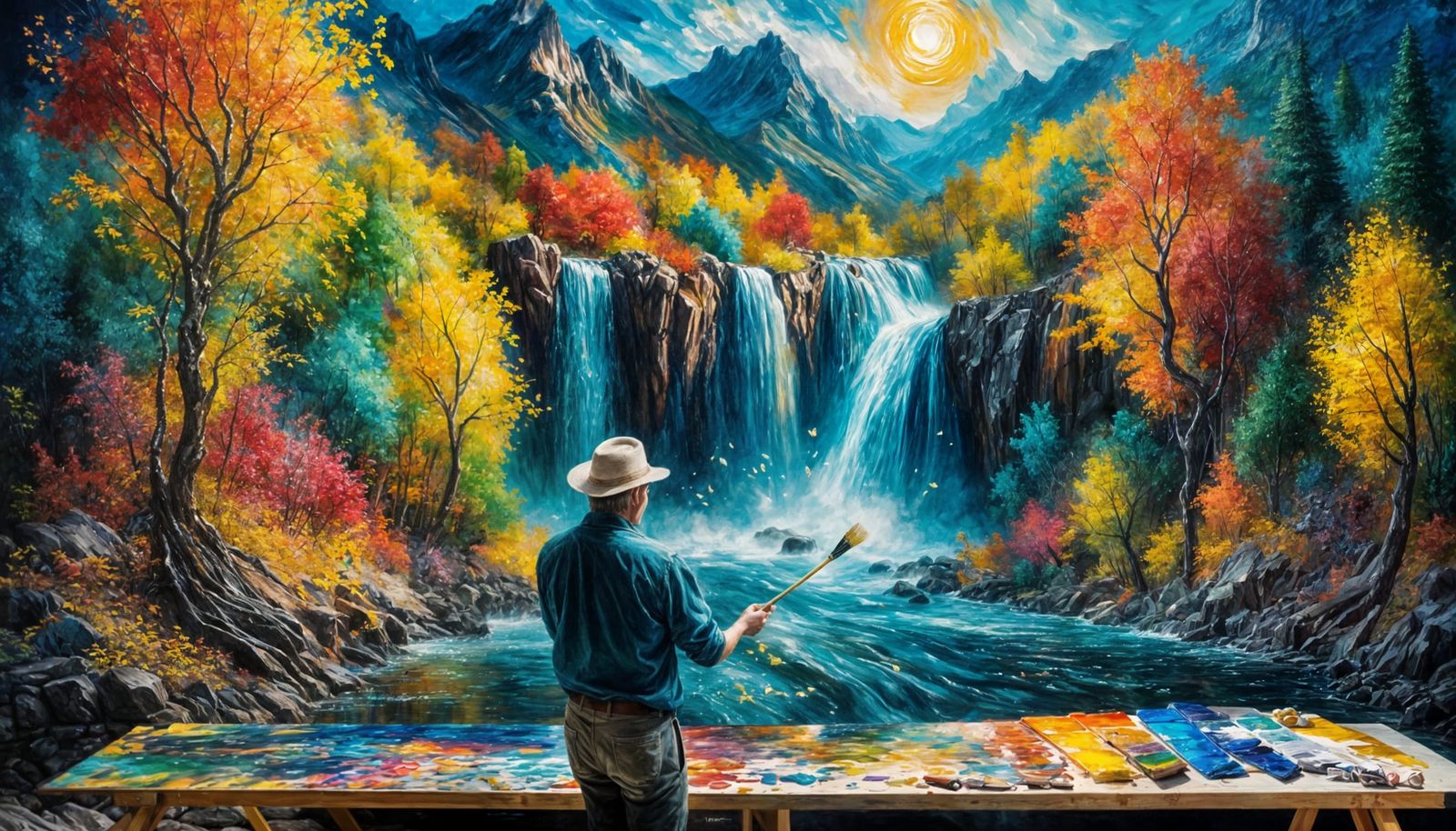 Painter's Dream: Waterfall Flows From Canvas