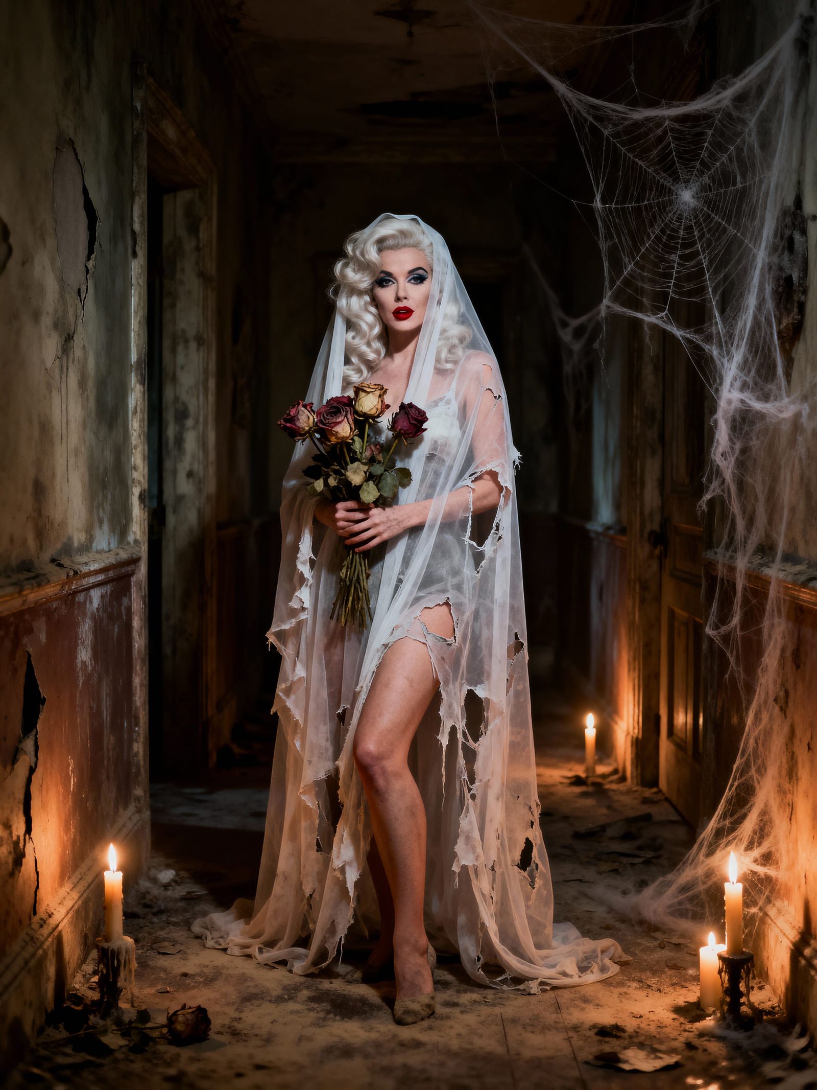 Jayne Mansfield Ghostly Figure in Haunted House Hallway