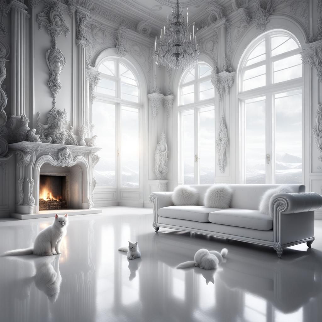 All-White Room with Animals: Digital Matte Painting