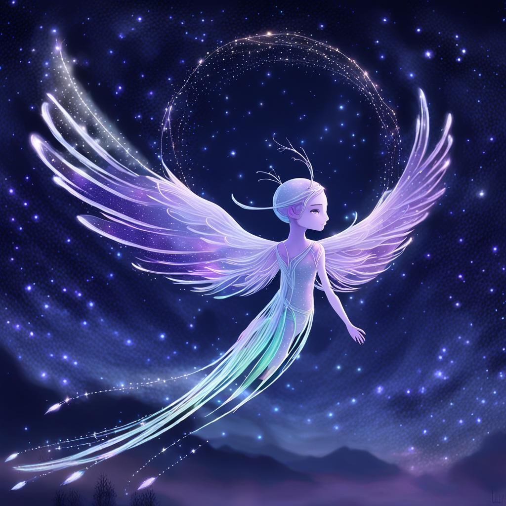 Mystical Being Delulu Floats in Starry Night Sky