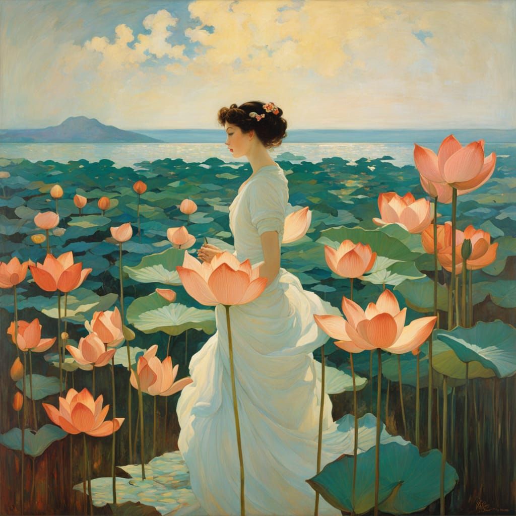 Lotus in Art Nouveau Style