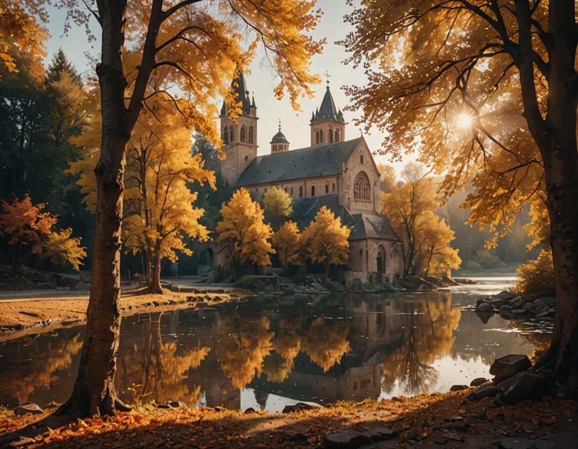 Enchanting Autumn Monastery by the Lake
