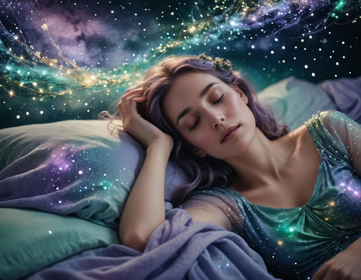 Dreamscape: Sleeping Person with Galaxy Overlay in Watercolo...