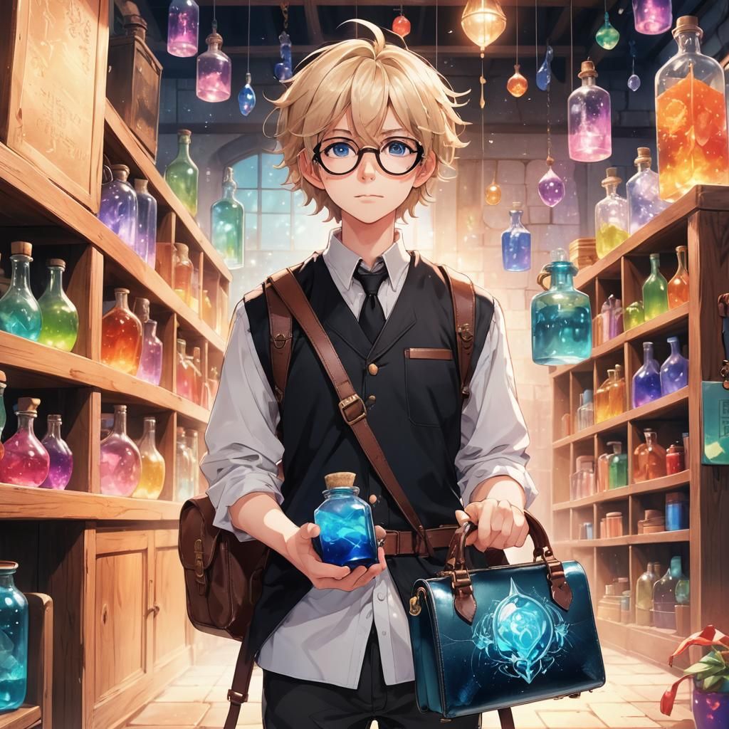 Magical Realism Anime: Boy with Potion in Classroom