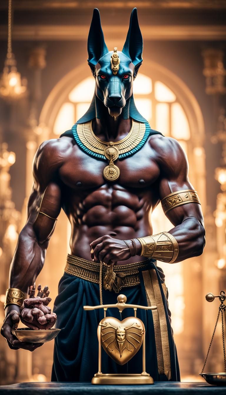 Anubis Weighs a Heart with Feather