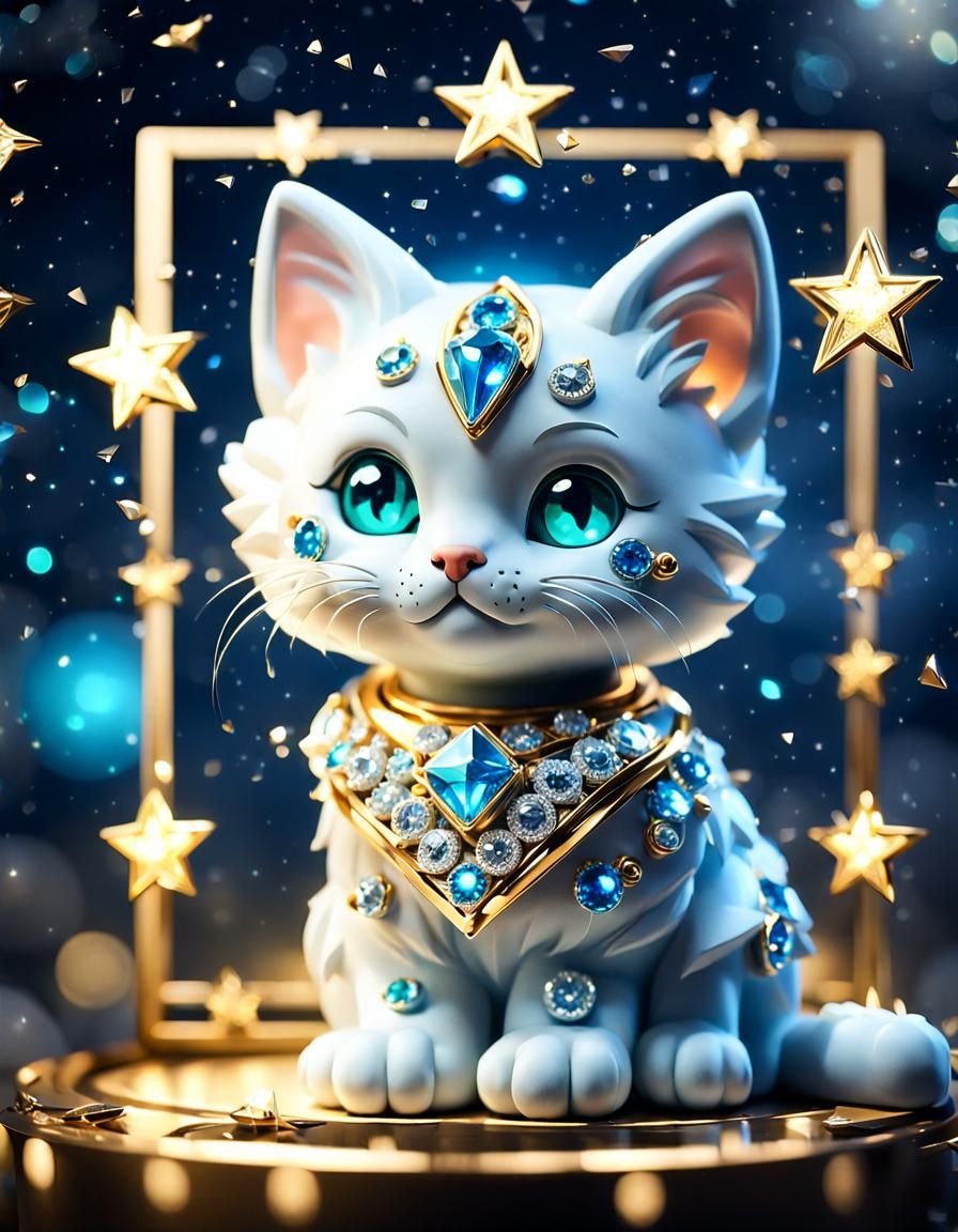Diamond Emerald Kitten with Crystalline Star Background