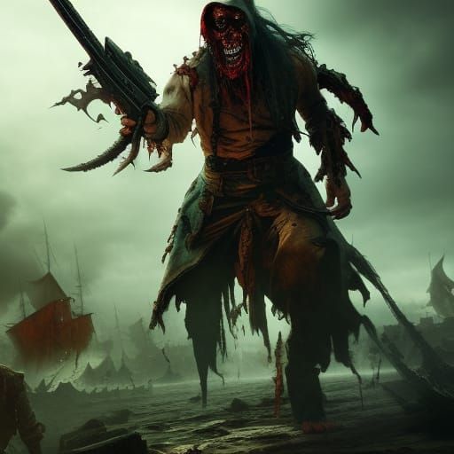Ethereal Zombie Pirate Captain in a Fantasy Landscape