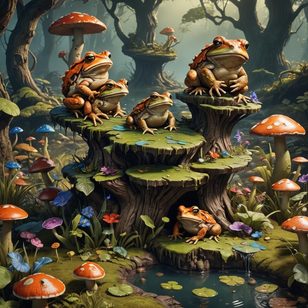 Toads on Toadstools in a Pop-Up Book