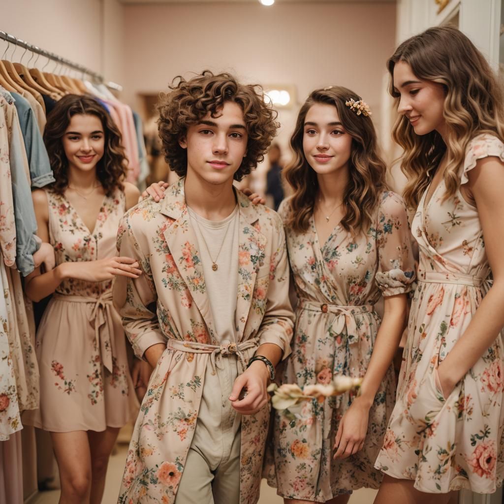 Boy Crossdressed in Fitting Room, Fashion Photography