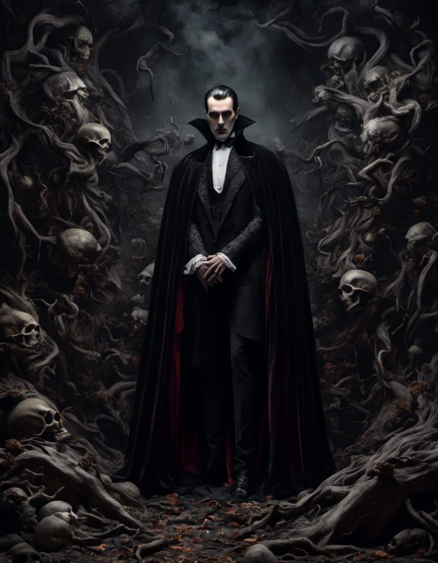 Hyperrealistic Dracula Portrait in Dark Art Style