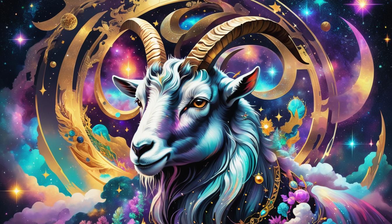 Astral Capricorn Goat in Holographic Illustration