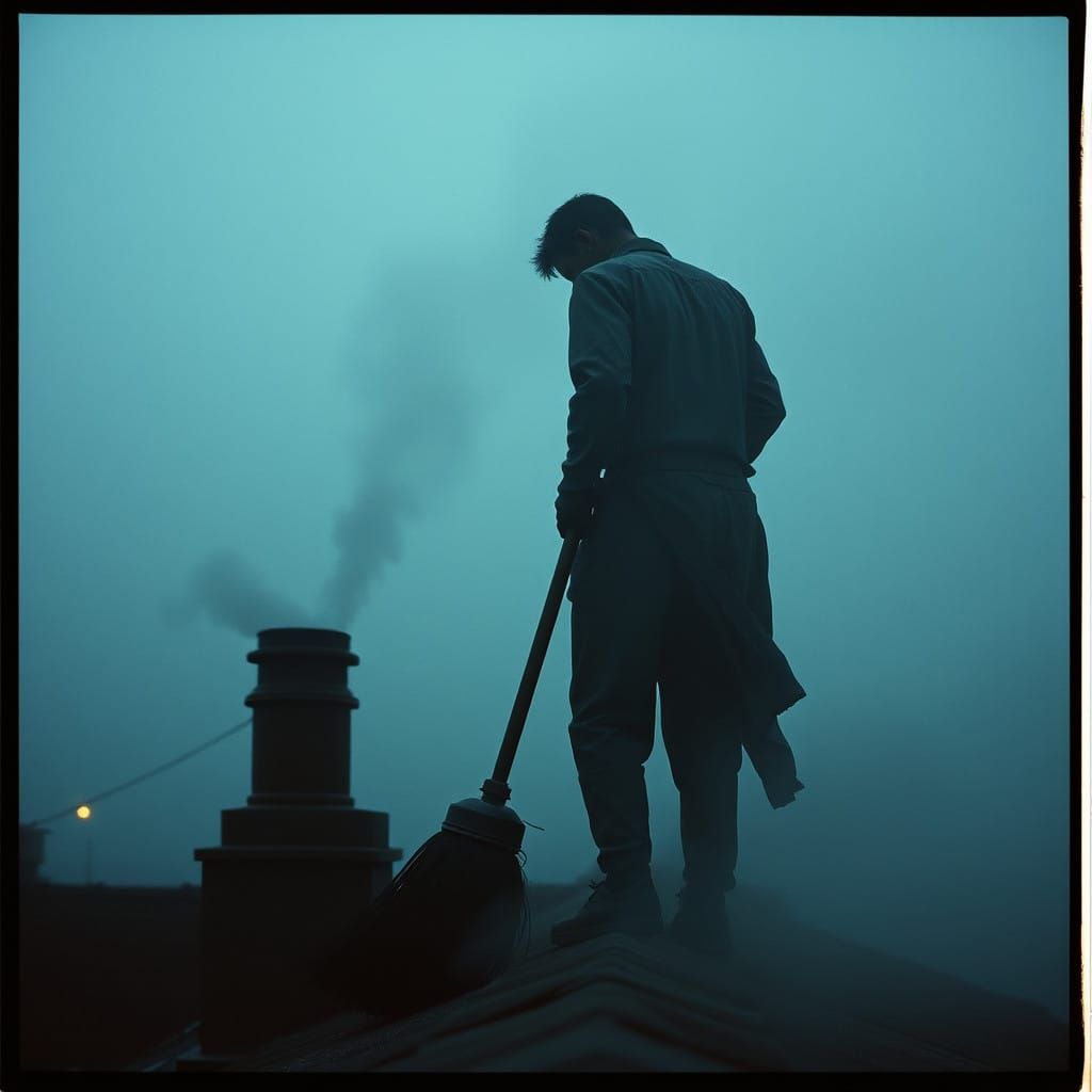 Sweep's Silhouette on a Fog-Shrouded Rooftop