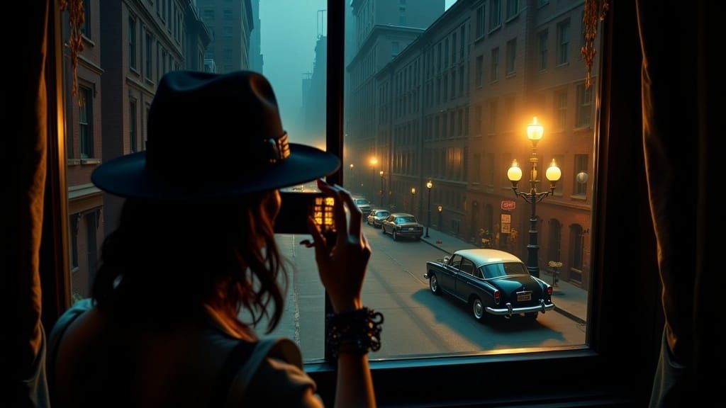 Private Eye Captures Angel and Devil Kiss in Noir Style