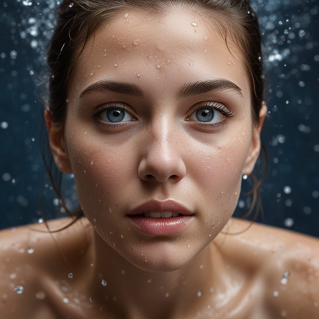 Artist's Determined Reflection in Sparkling Water