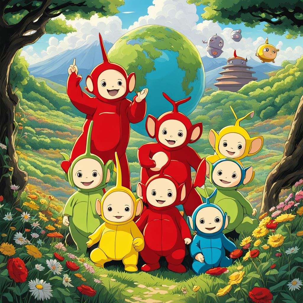 Teletubbies in Studio Ghibli Anime Style