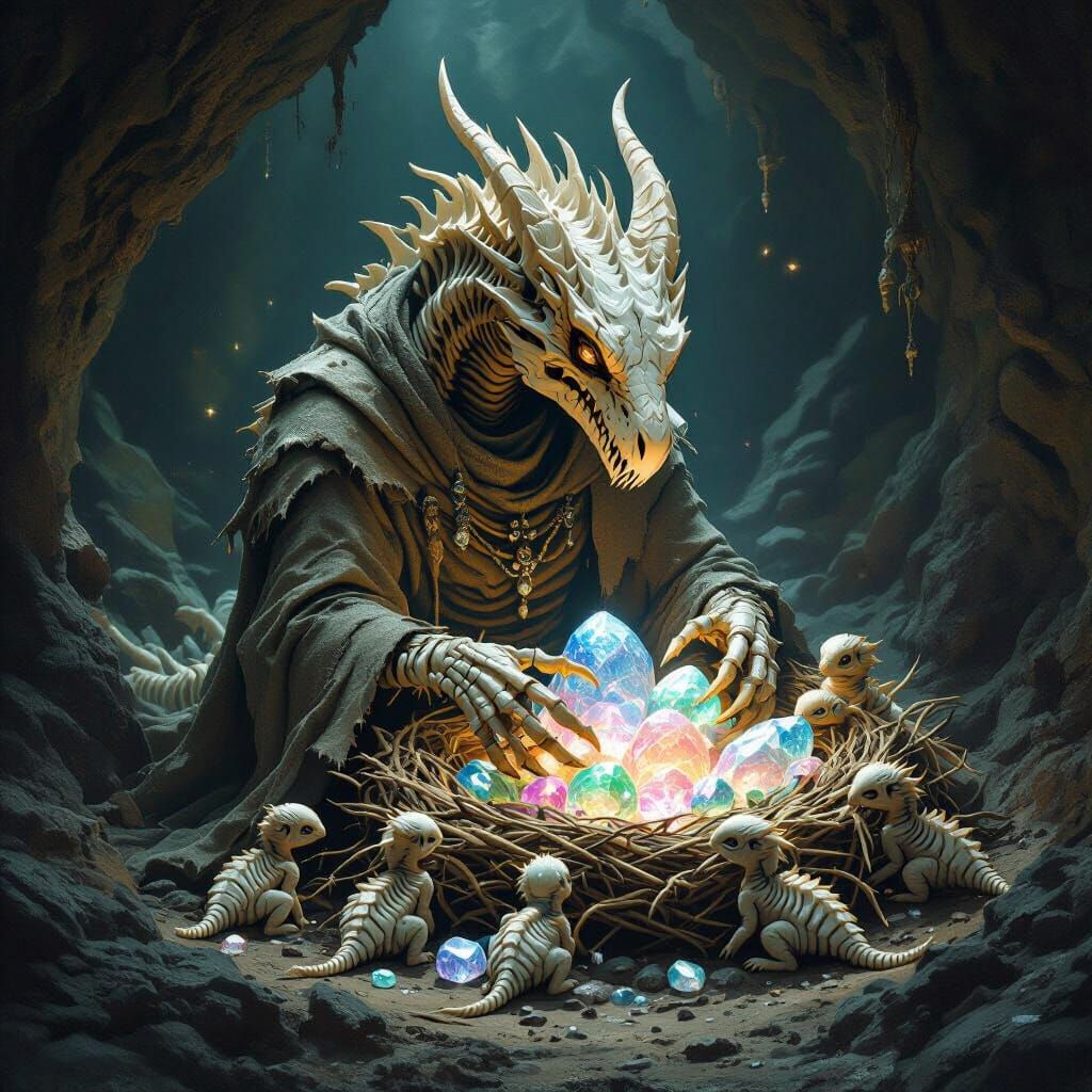 Bone Dragon Mother and Crystal Egg Hatchlings