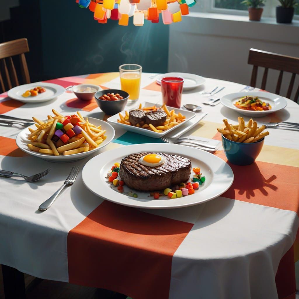 Geometric Plastic Steak Still Life