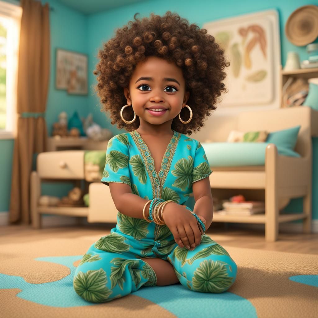 Afro Latina Baby Girl in Moana Playroom