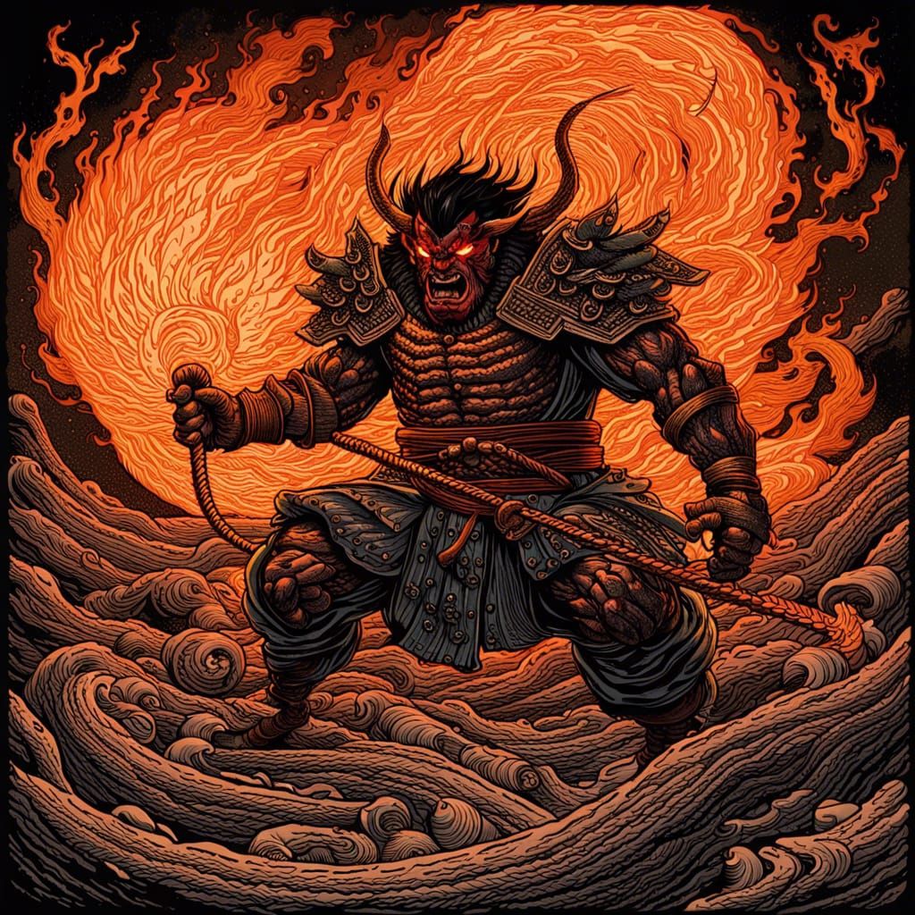 Japanese Samurai Balrog with Flaming Whip