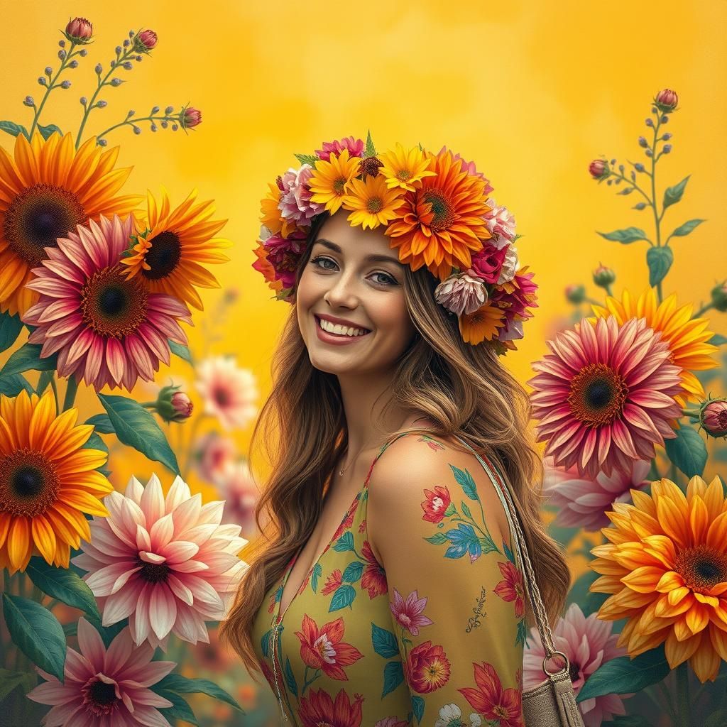 Woman in Floral Wreath, Expressionist Oil Painting