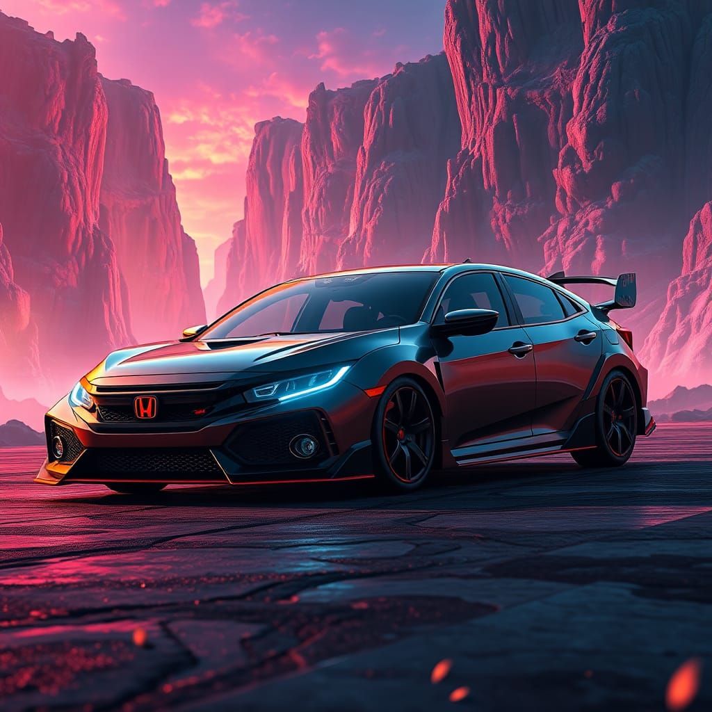 Honda Civic Type R in Dreamlike Fantasy Art