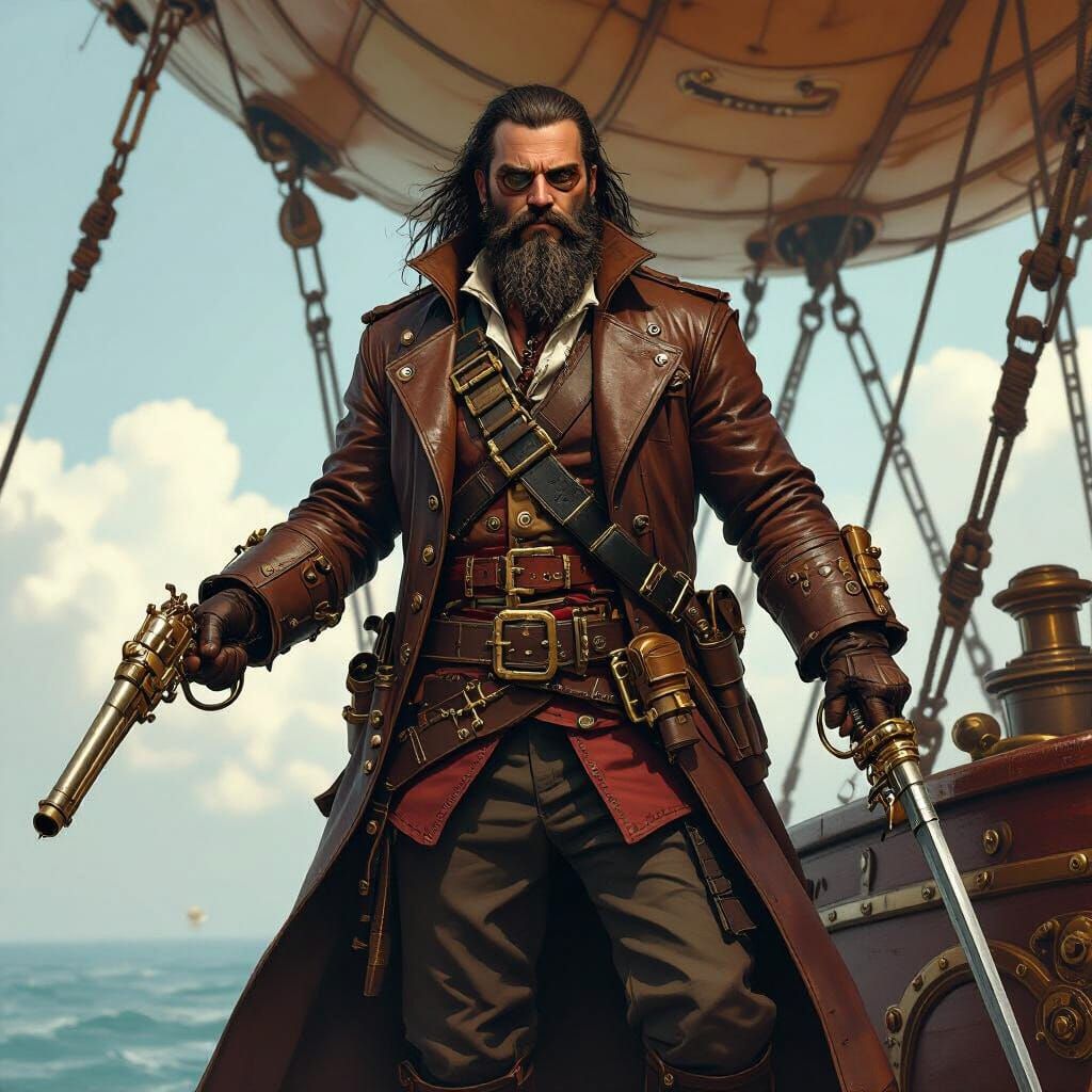 Steampunk Pirate Captain on Airship Deck