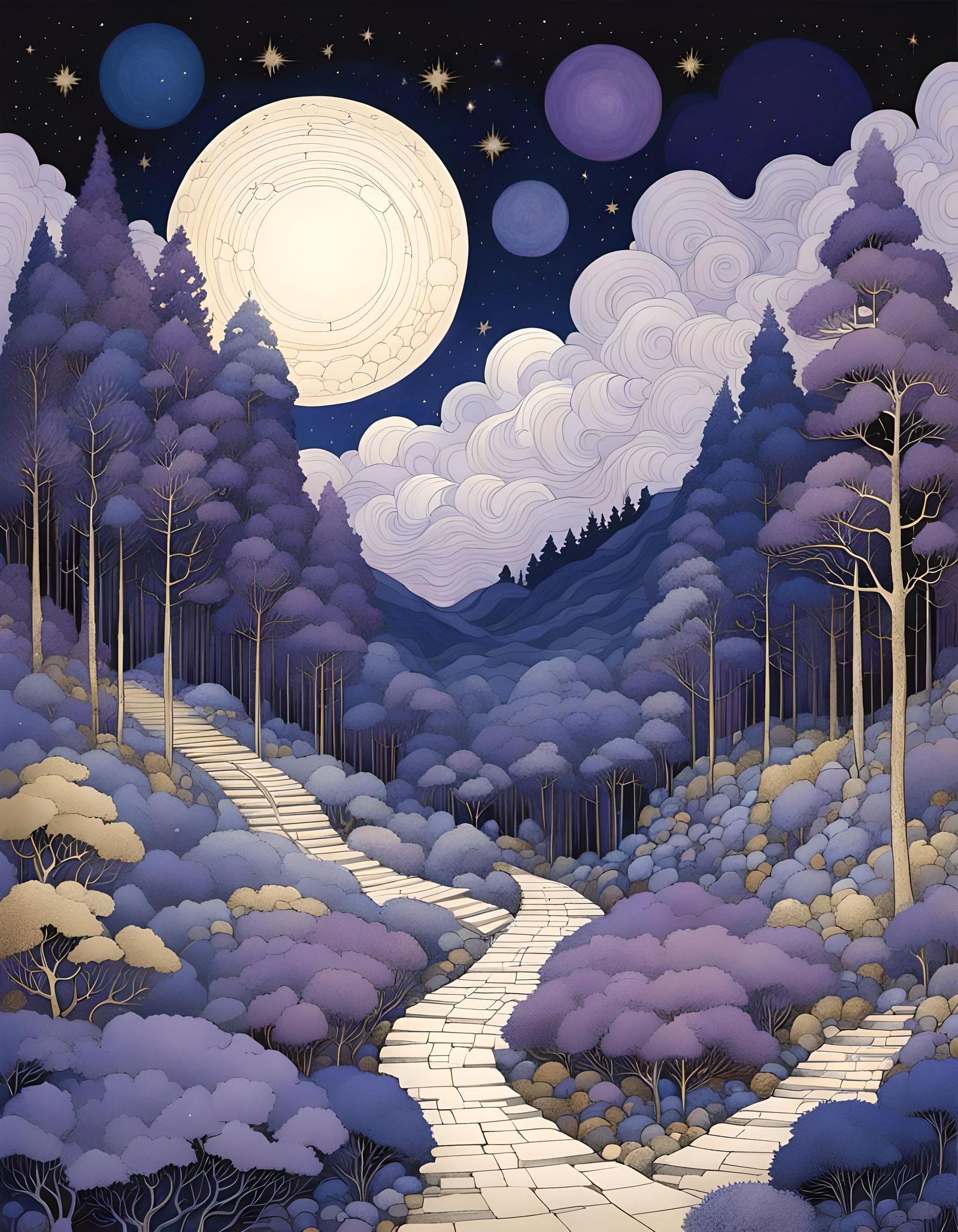Enchanted Forest: Night Sky Line Art