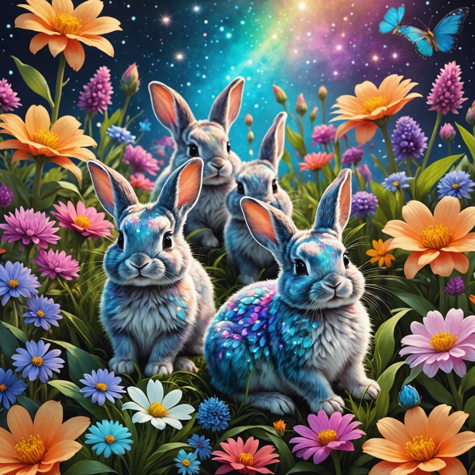 Cute Baby Bunnies in Astral Flower Garden