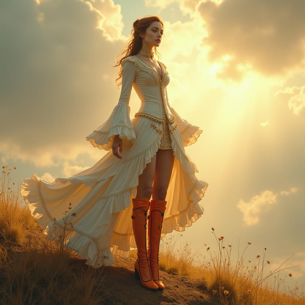 Victorian Woman with Fantasy Boots in Surrealist Style