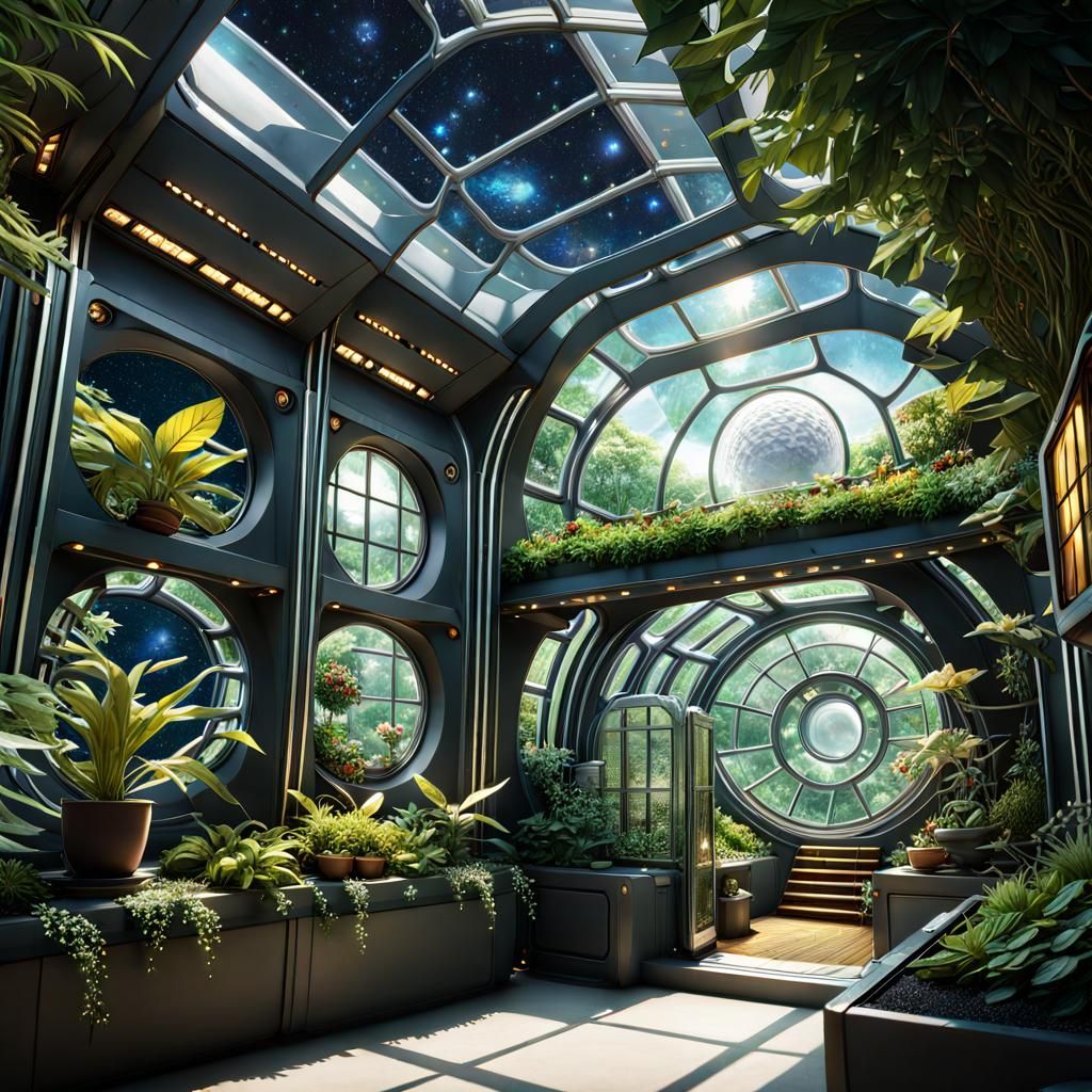 Futuristic Spaceship Botanical Garden in Anime Style