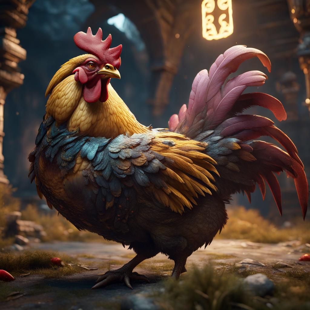 Detailed Matte Painting of a Fat Chicken
