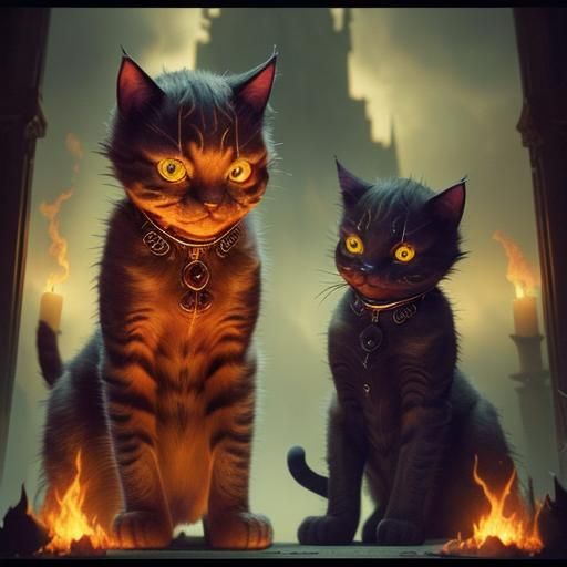 Fiery Feline: A Devilish Cat in Digital Art