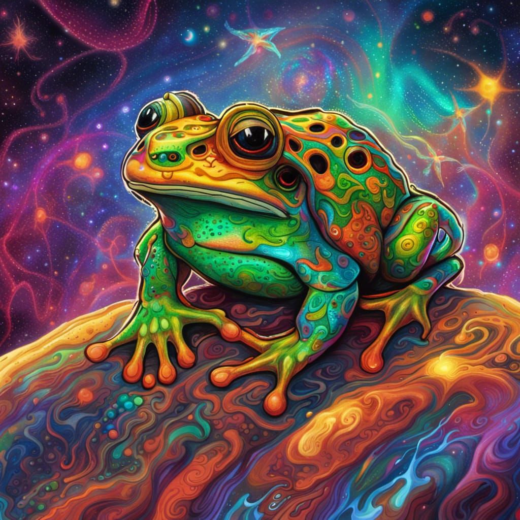 Rastafarian Frog in Cosmic Astral Illustration