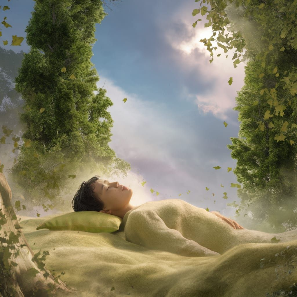 Serene Forest Scene with Person Resting Peacefully