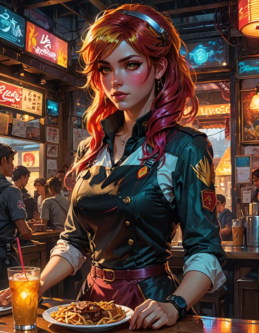 Sunset Shimmer as Cyberpunk Waitress: Anime Realism
