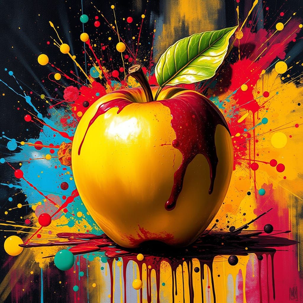 Golden Apple Explodes in Polychromatic Graffiti Art