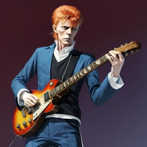 David Bowie Rocking Out on Guitar in Anime Style