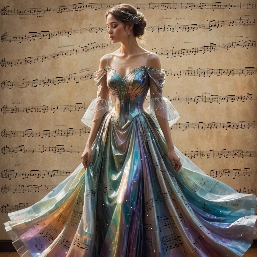 Woman in Iridescent Gown of Sheet Music