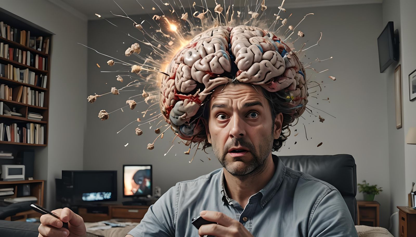 Exploding Brain: Man Watches Television in Ultra-Realistic 8...