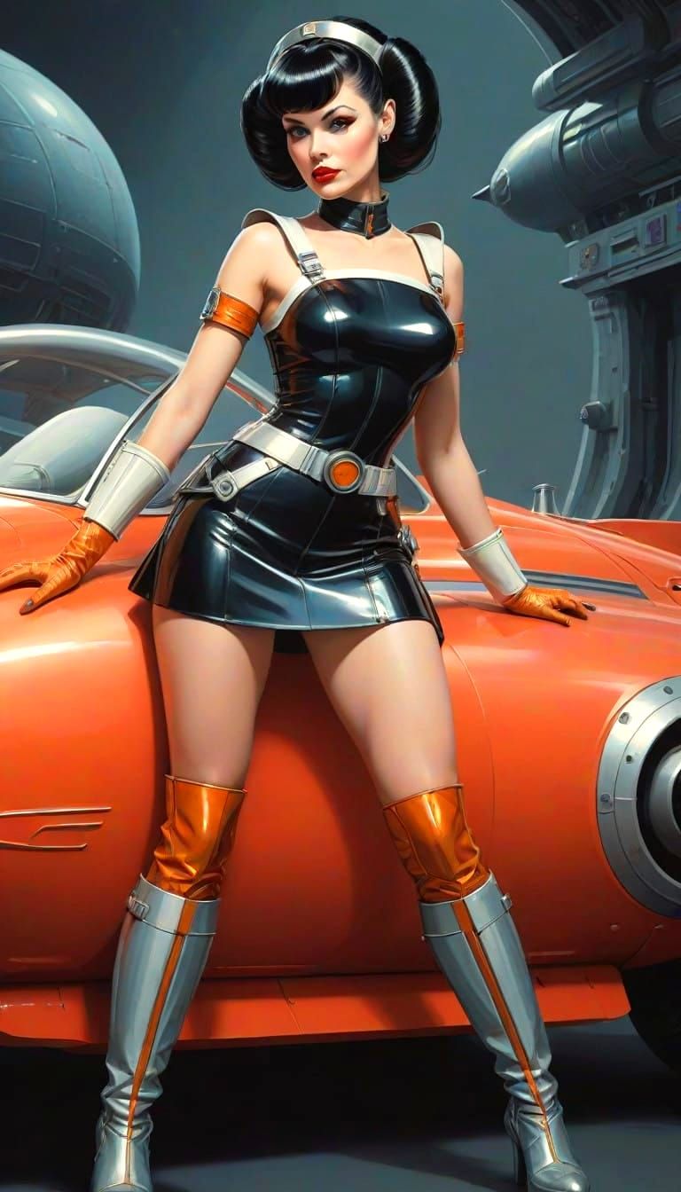 Retro Sci-Fi Space Babe in Classic Pulp Comic Spaceship