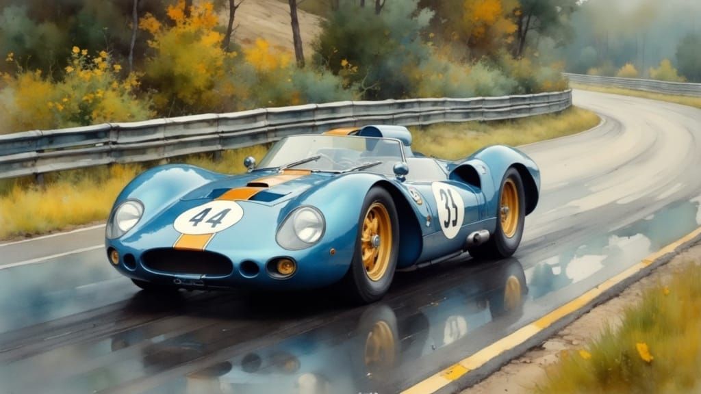 Vintage Racing Car in Motion, 1960s Motorsport Aesthetic