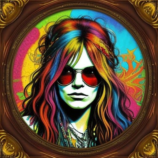 Janis Joplin in Whimsical Woodstock Psychedelia