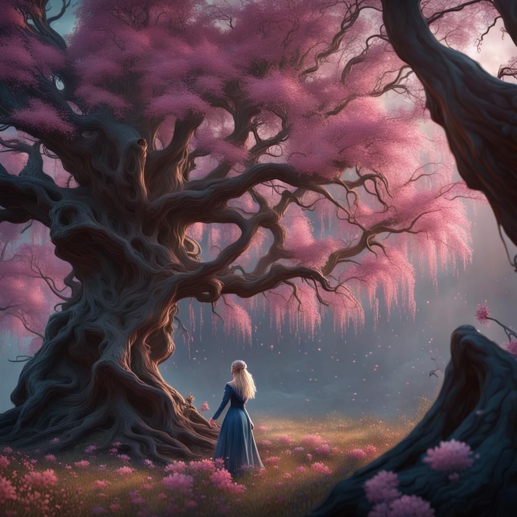 Pink and Blue Willow Tree Fantasy Concept Art